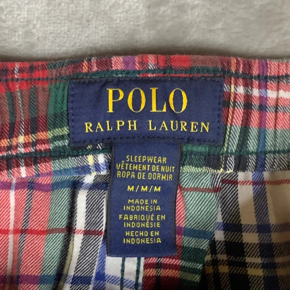 Polo Ralph Lauren Tartan Plaid Pajama Pants Mens M Red Green Cotton Pony Lounge